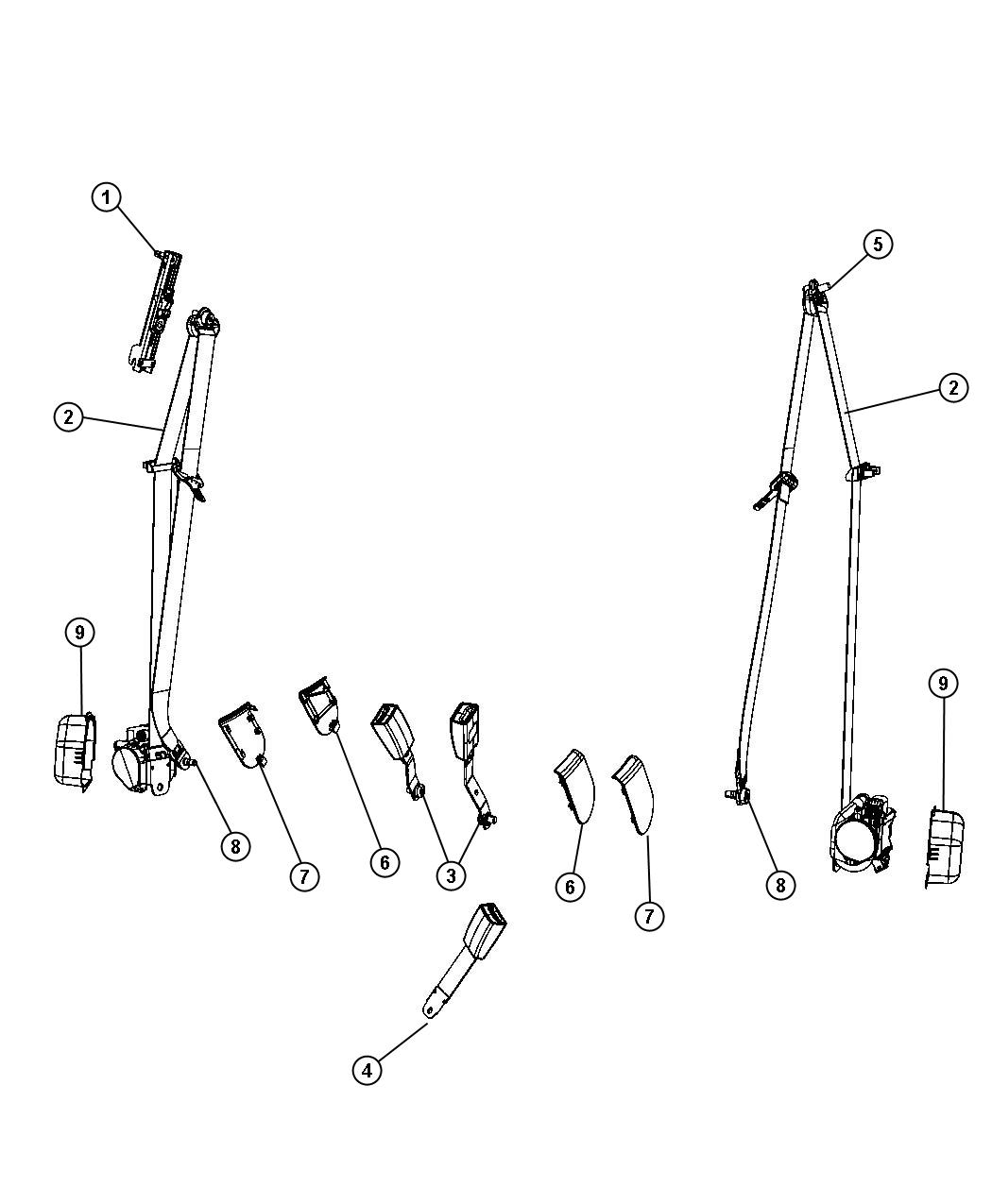 Diagram Seat Belts, Front. for your Dodge Journey  