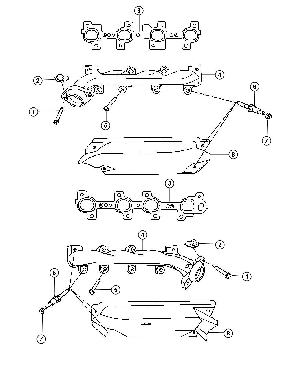 Diagram Exhaust Manifolds And Heat Shields 4.7L [4.7L V8 Engine]. for your 2003 Chrysler 300  M 