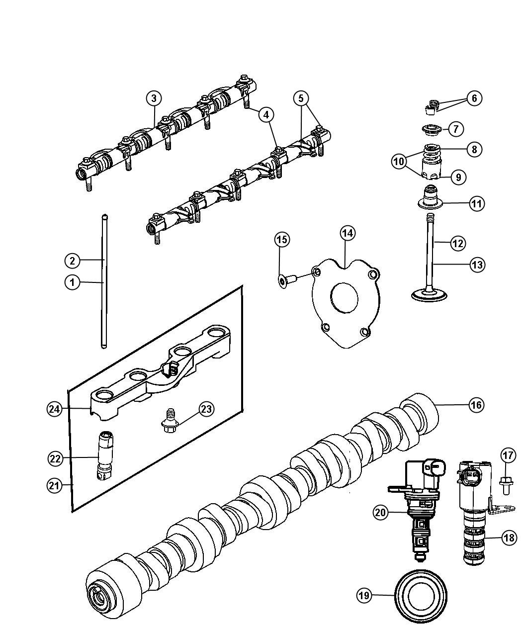 Diagram Camshaft And Valvetrain 5.7L [5.7L V8 HEMI MDS VCT Engine]. for your Dodge