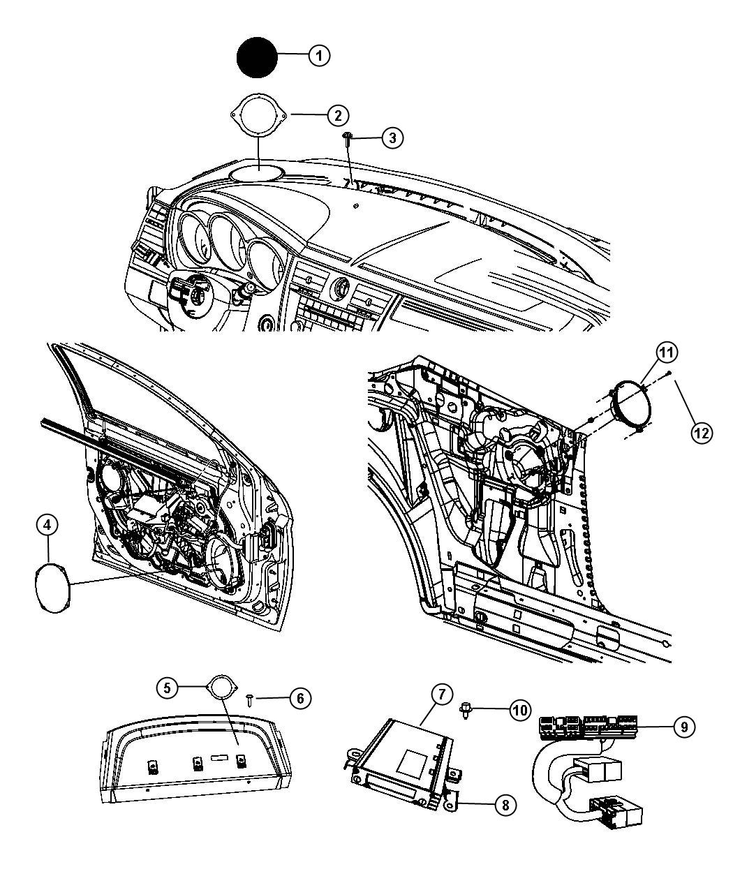 Diagram Speakers and Amplifiers. for your 2010 Chrysler Sebring   