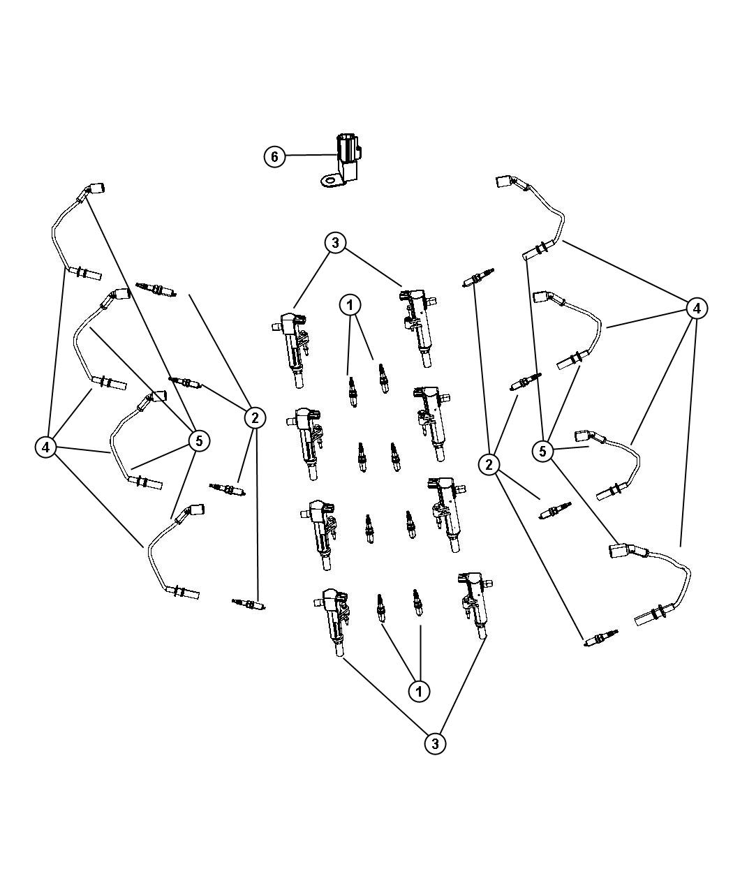 Diagram Spark Plugs, Ignition Coil, and Ignition Cables. for your 2010 Dodge Ram 1500   