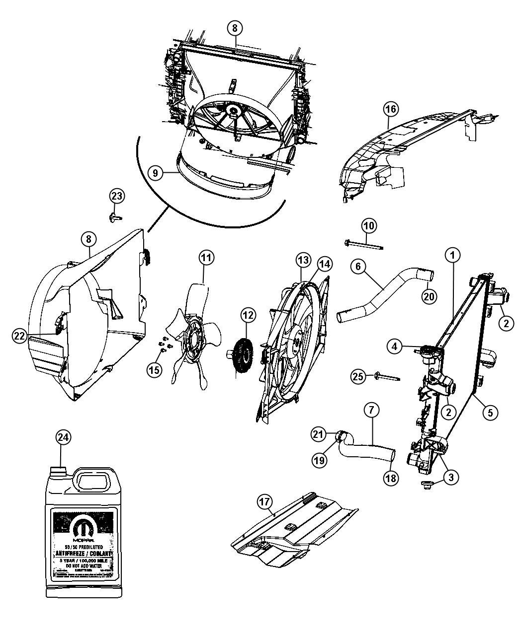 Diagram Radiator and Related Parts. for your 2013 Ram 2500 6.7L Turbo I6 Diesel A/T 4X2  