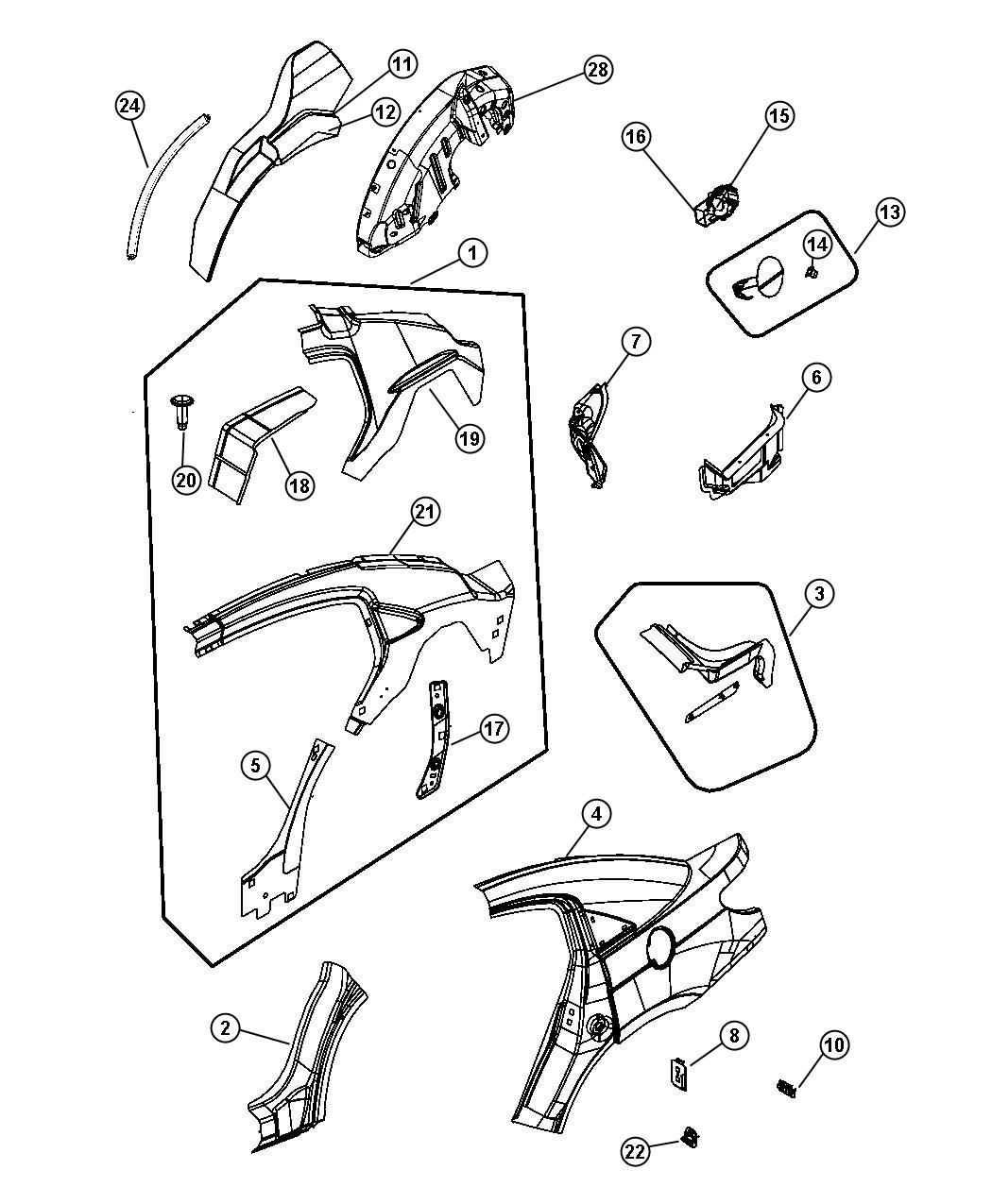 Diagram Rear Aperture [Quarter] Panel. for your 2007 Dodge Sprinter 2500   