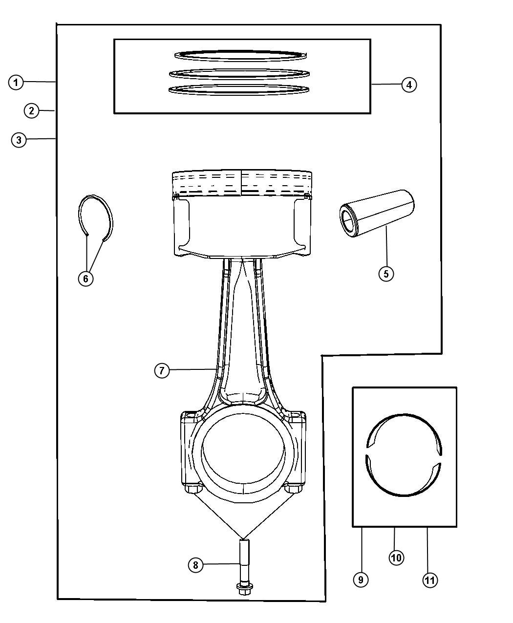 Diagram Pistons, Piston Rings, Connecting Rods And Connecting Rod Bearings 2.4L [2.4L 4 Cyl DOHC 16V Dual VVT Engine]. for your 2010 Chrysler Sebring   