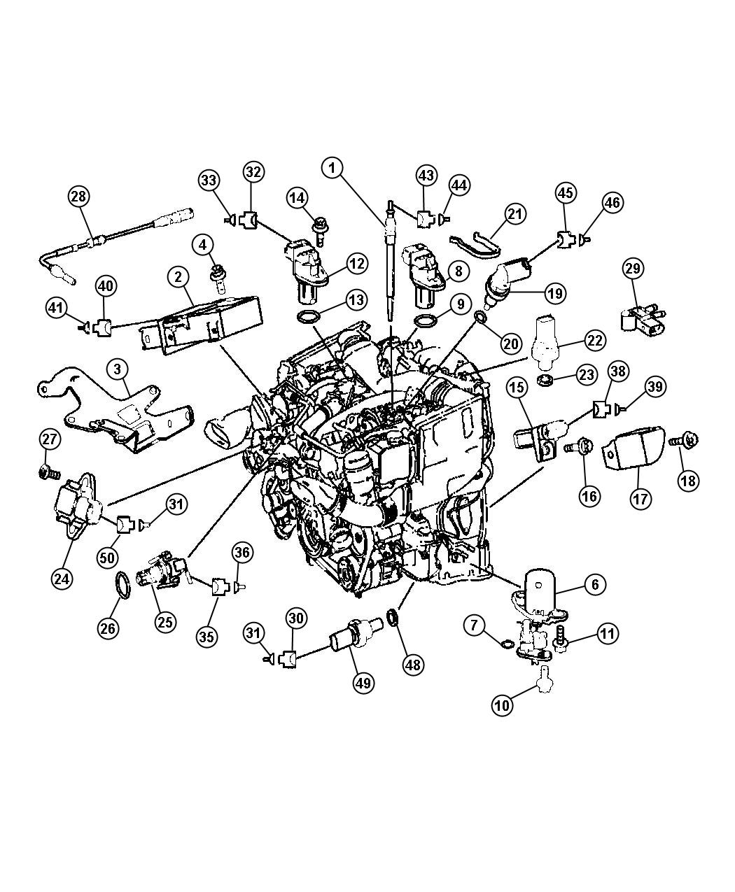 Diagram Engine Sensors and Related Parts. for your 2022 Jeep Grand Cherokee   