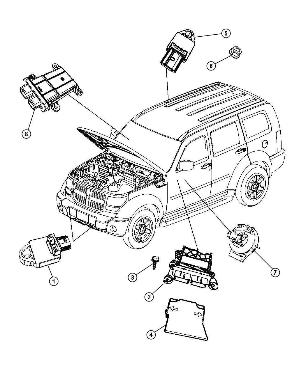 Diagram Air Bag Modules, Impact Sensors and Clock Spring. for your Jeep