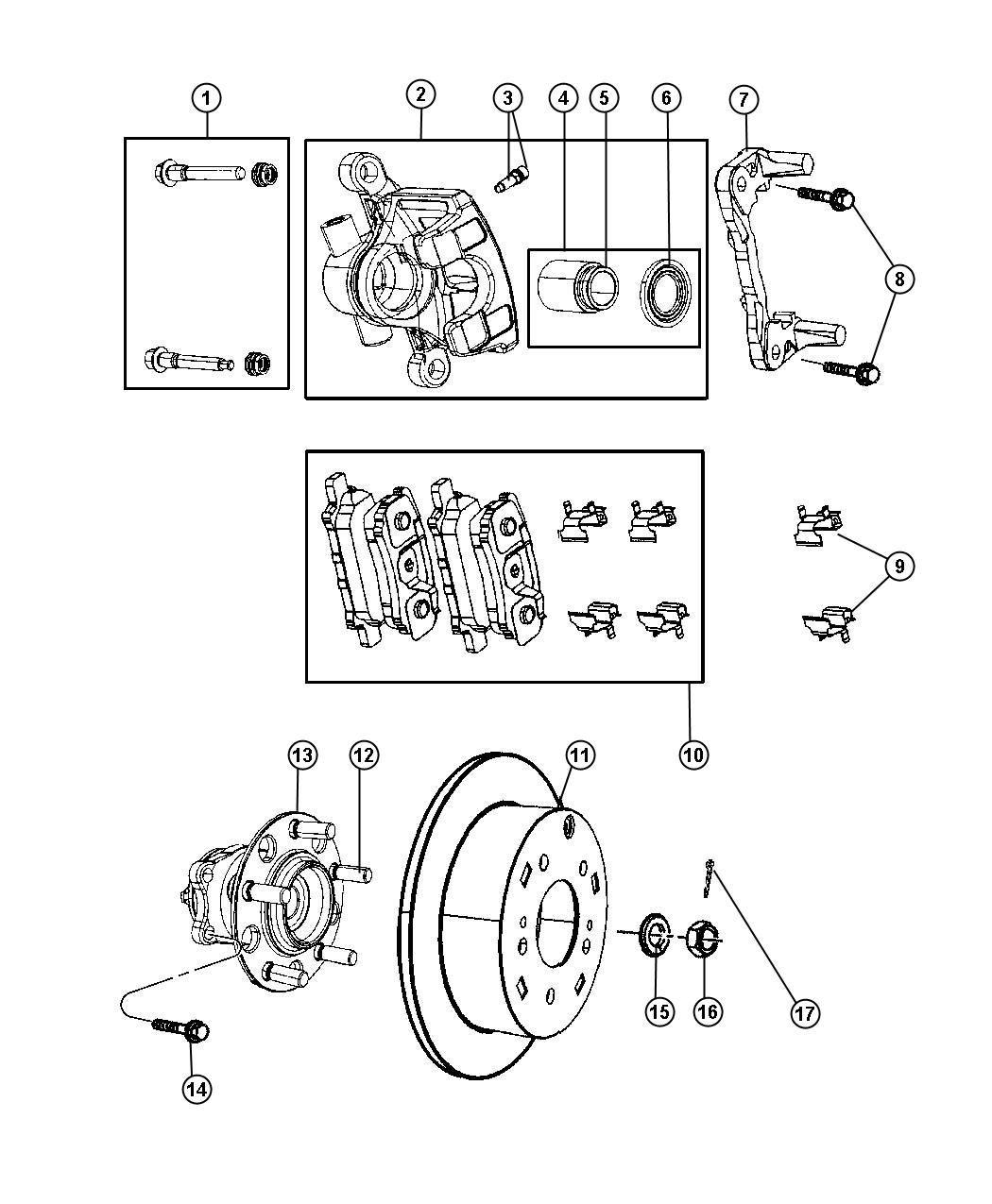 Diagram Brakes, Rear, Disc. for your 2010 Jeep Compass   