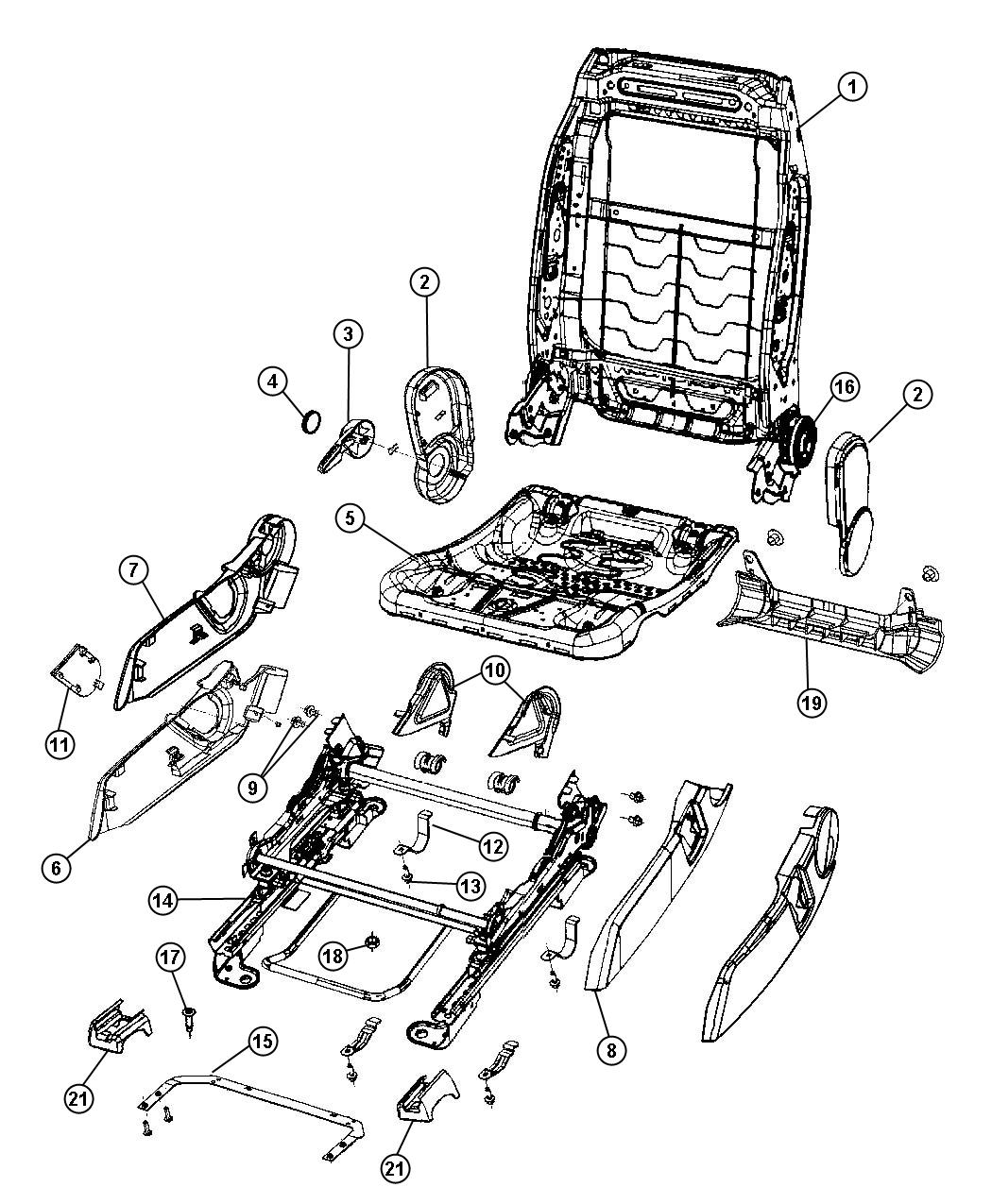 Adjusters , Recliners and Shields - Passenger Seat - LHD. Diagram