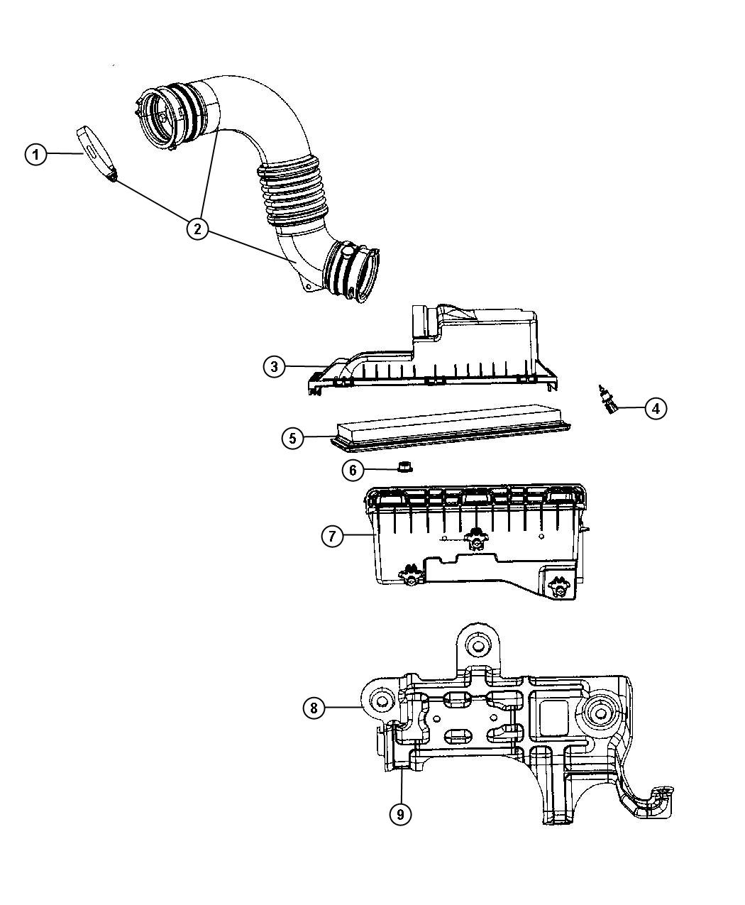 Diagram Air Cleaner, 2.0L [2.0L 4 Cyl DOHC 16V Dual VVT Engine], 2.4L [2.4L I4 DOHC 16V DUAL VVT ENGINE]. for your Jeep