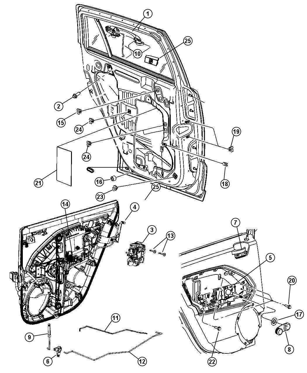 Diagram Rear Door, Hardware Components. for your 2000 Chrysler 300  M 