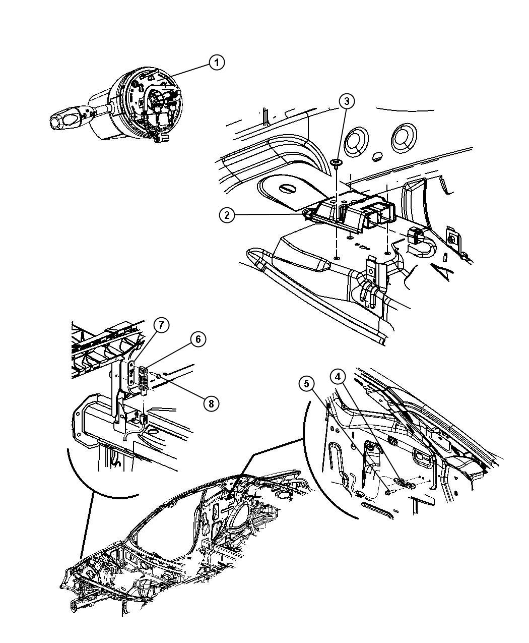 Diagram Air Bag Modules, Impact Sensor and Clock Springs. for your Dodge