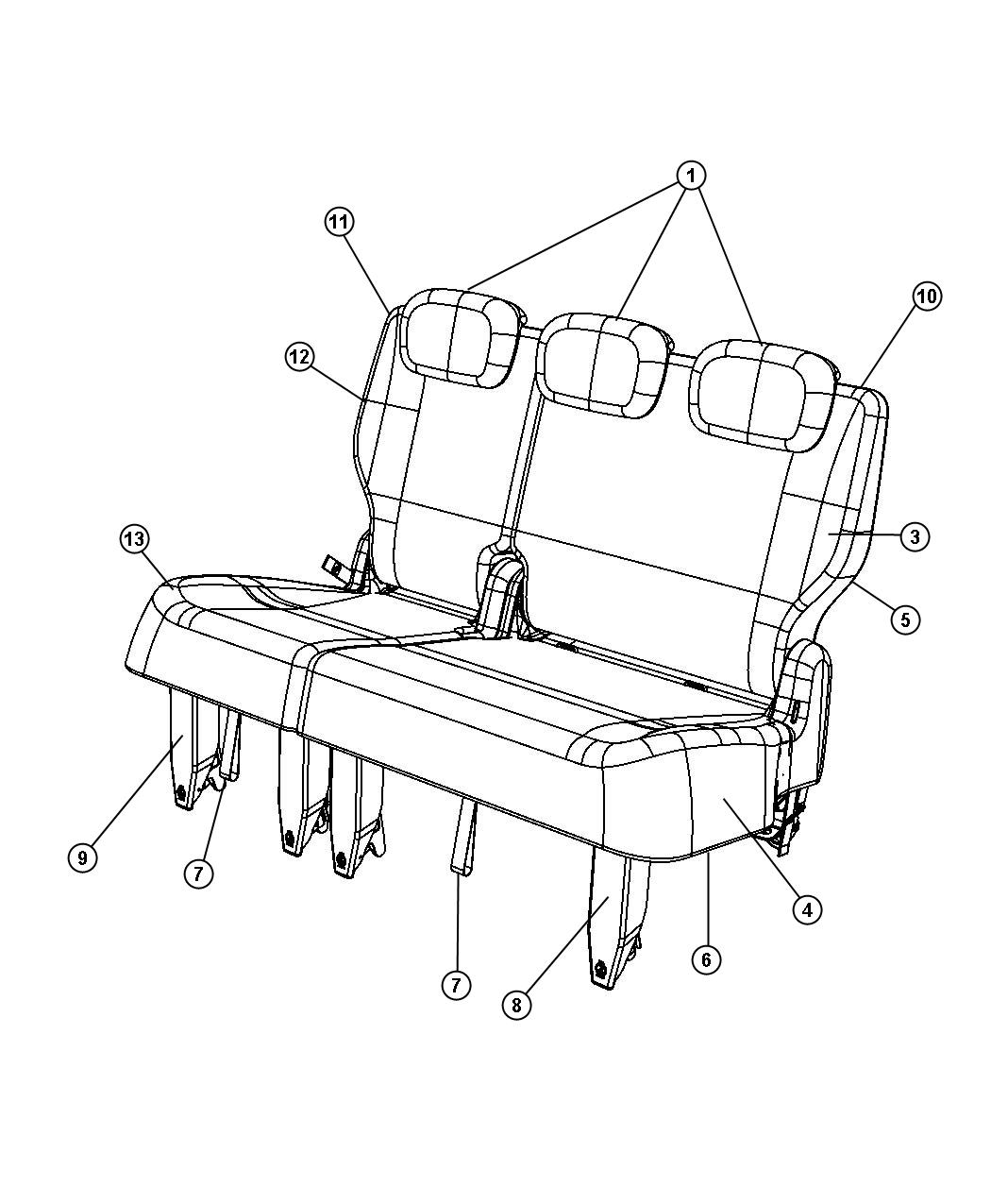 Diagram Rear Seat - 60/40 - Stow and Go - Trim Code [AL]. for your 2011 Chrysler Town & Country   