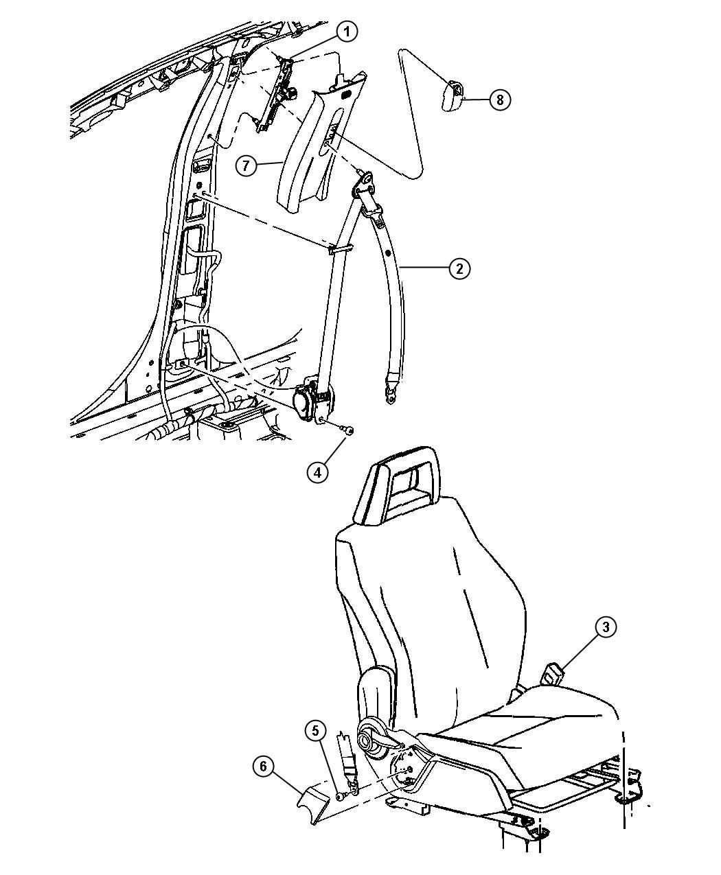 Diagram Seat Belts Front. for your 2008 Dodge Challenger   