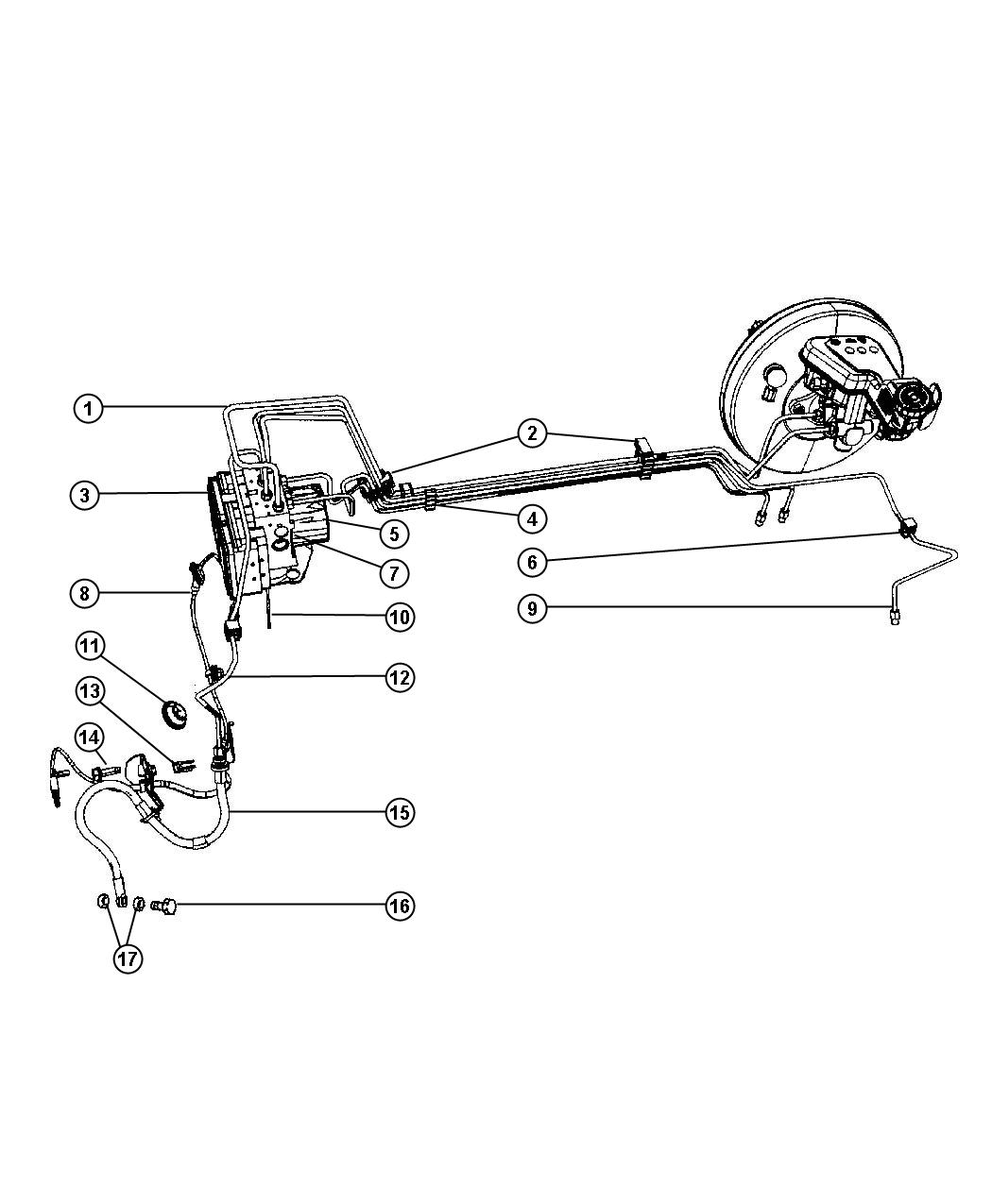 Lines and Hoses Front With Anti-lock Brakes LHD. Diagram