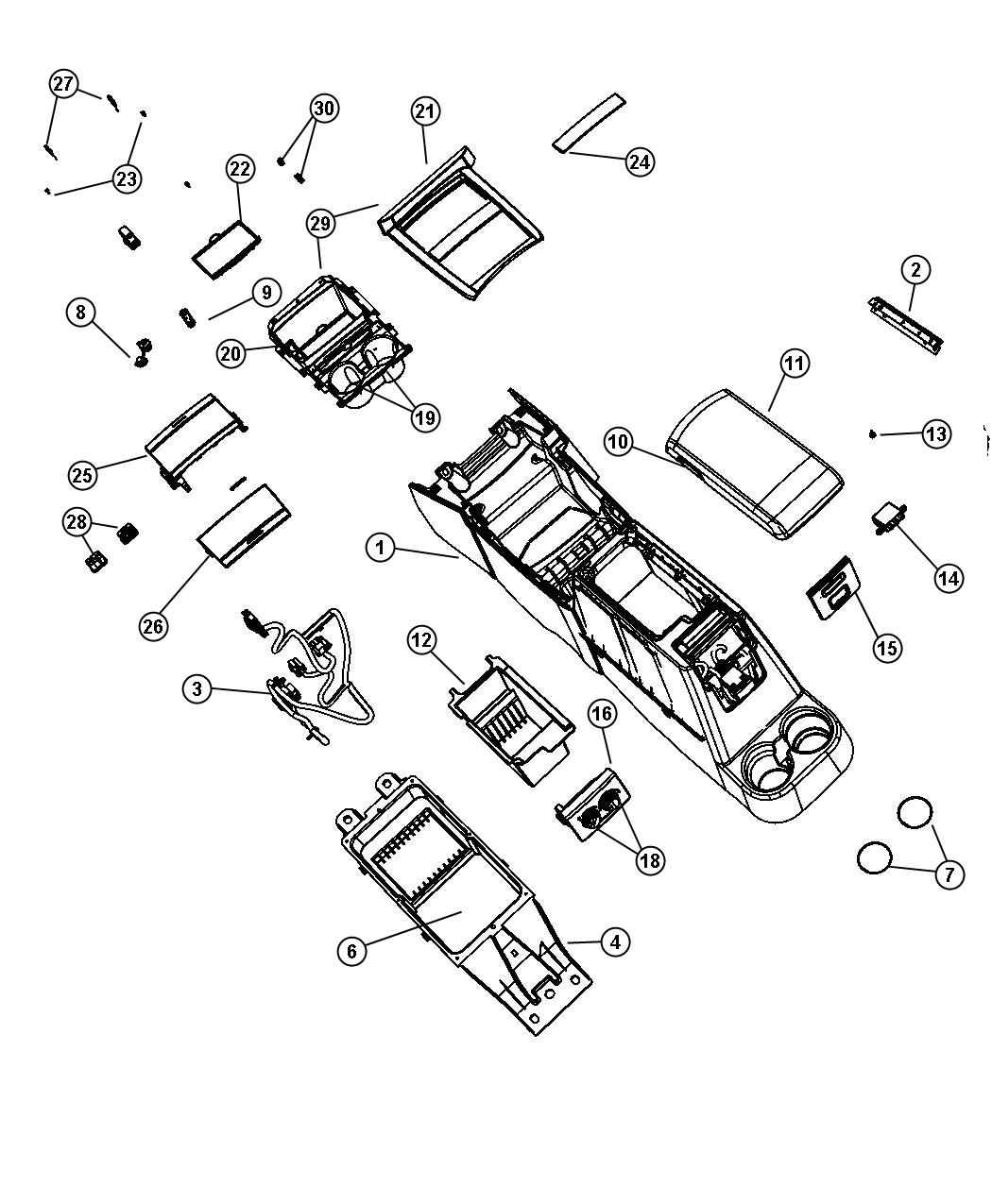 Floor Console Front. Diagram