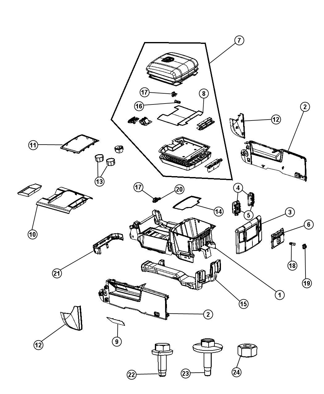 Diagram Floor Console [BUCKET SEATS]. for your Dodge