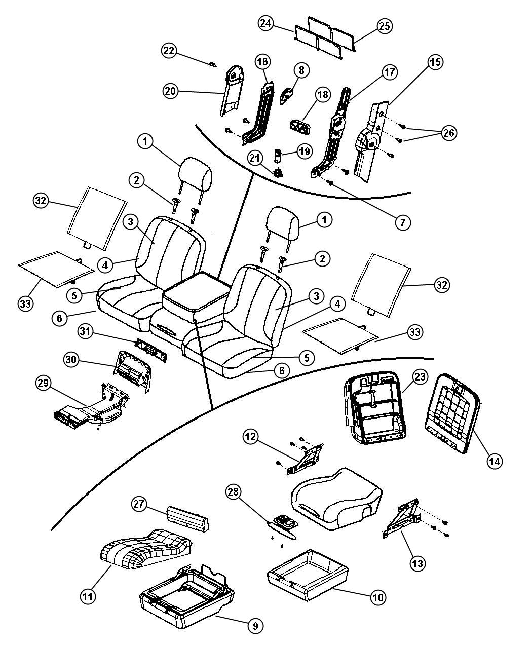 Diagram Front Seat - Split Seat - Trim Code [VL]. for your Dodge