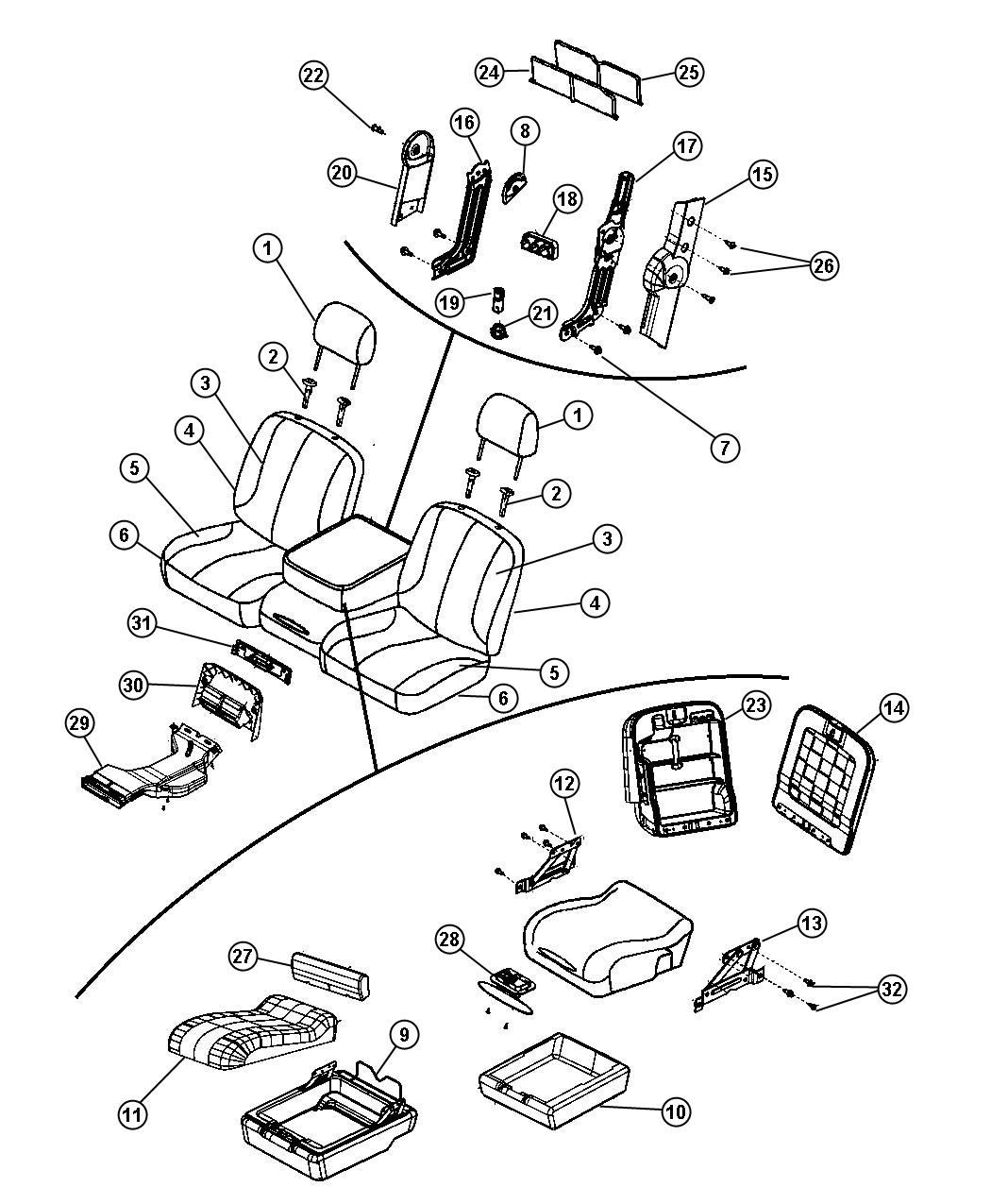 Diagram Front Seat - Split Seat - Trim Code [M9]. for your Dodge