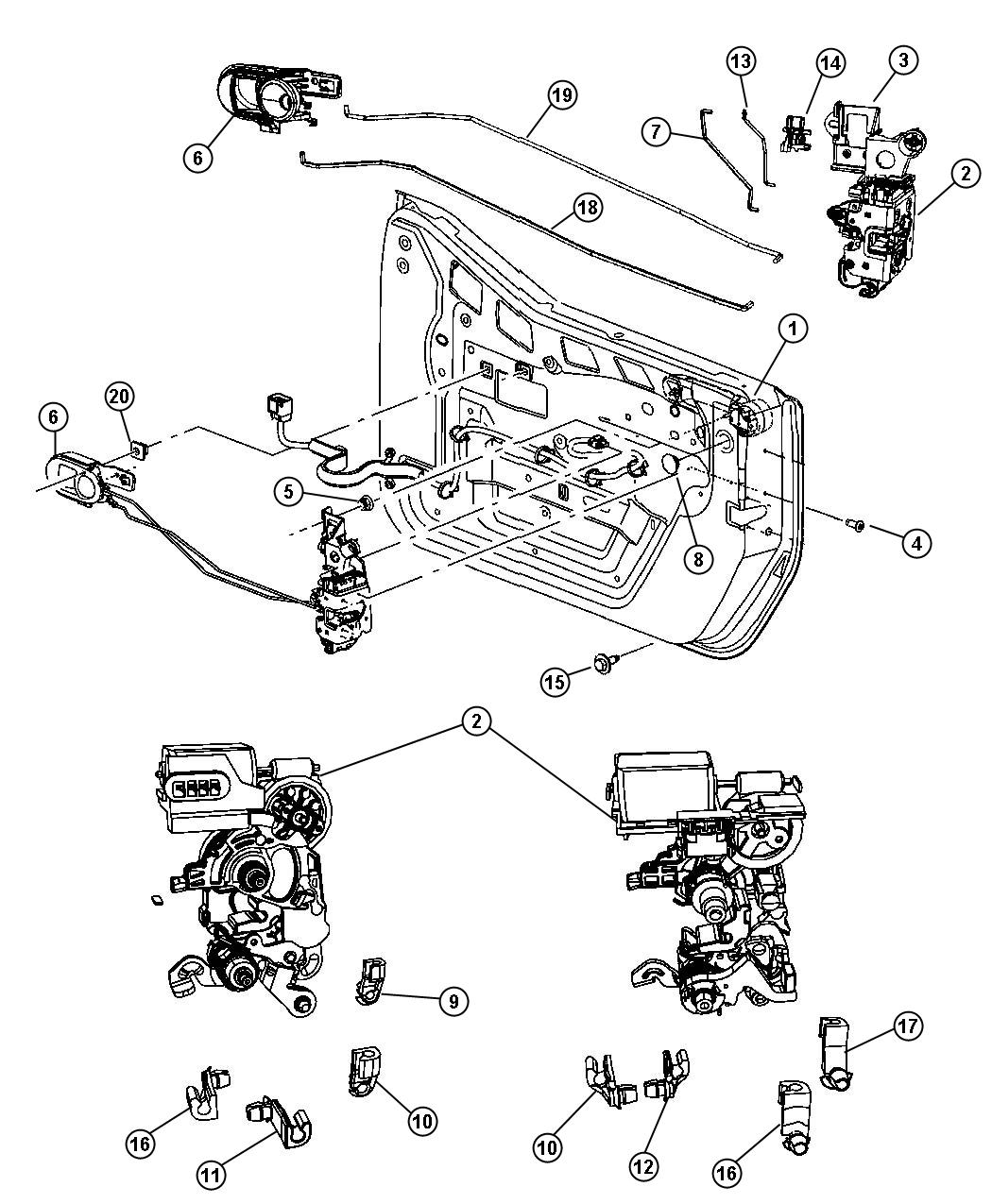 Diagram Front Door, Hardware Components, Half Door. for your 2020 Jeep Wrangler   