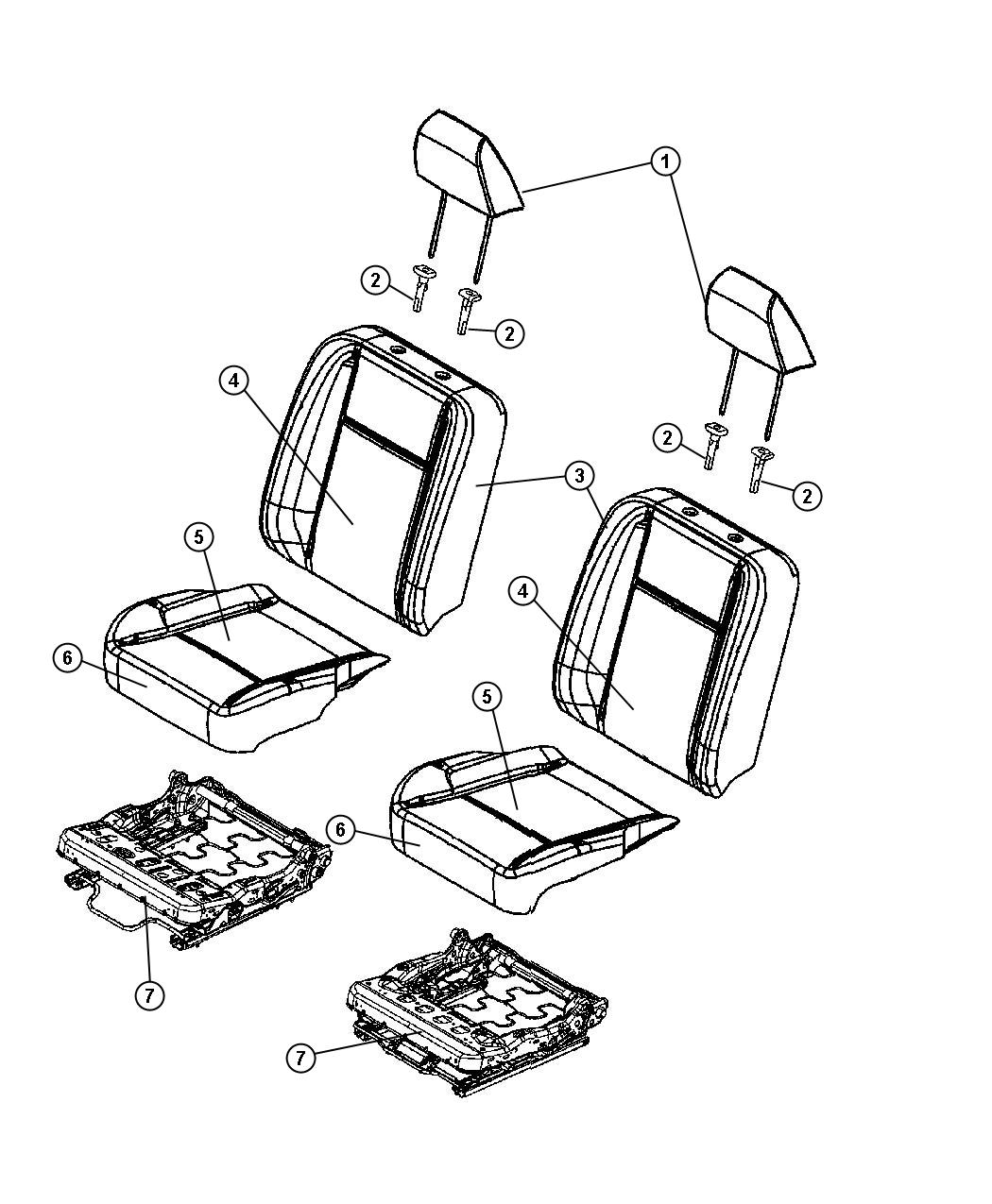 Diagram Front Seats - Bucket Seats - Trim Code [MJ]. for your Dodge