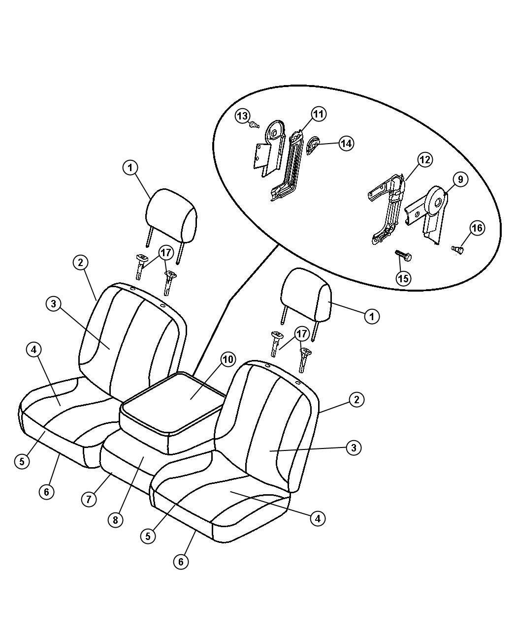 Diagram Front Seat - Split Seat - Trim Code [TX]. for your Dodge