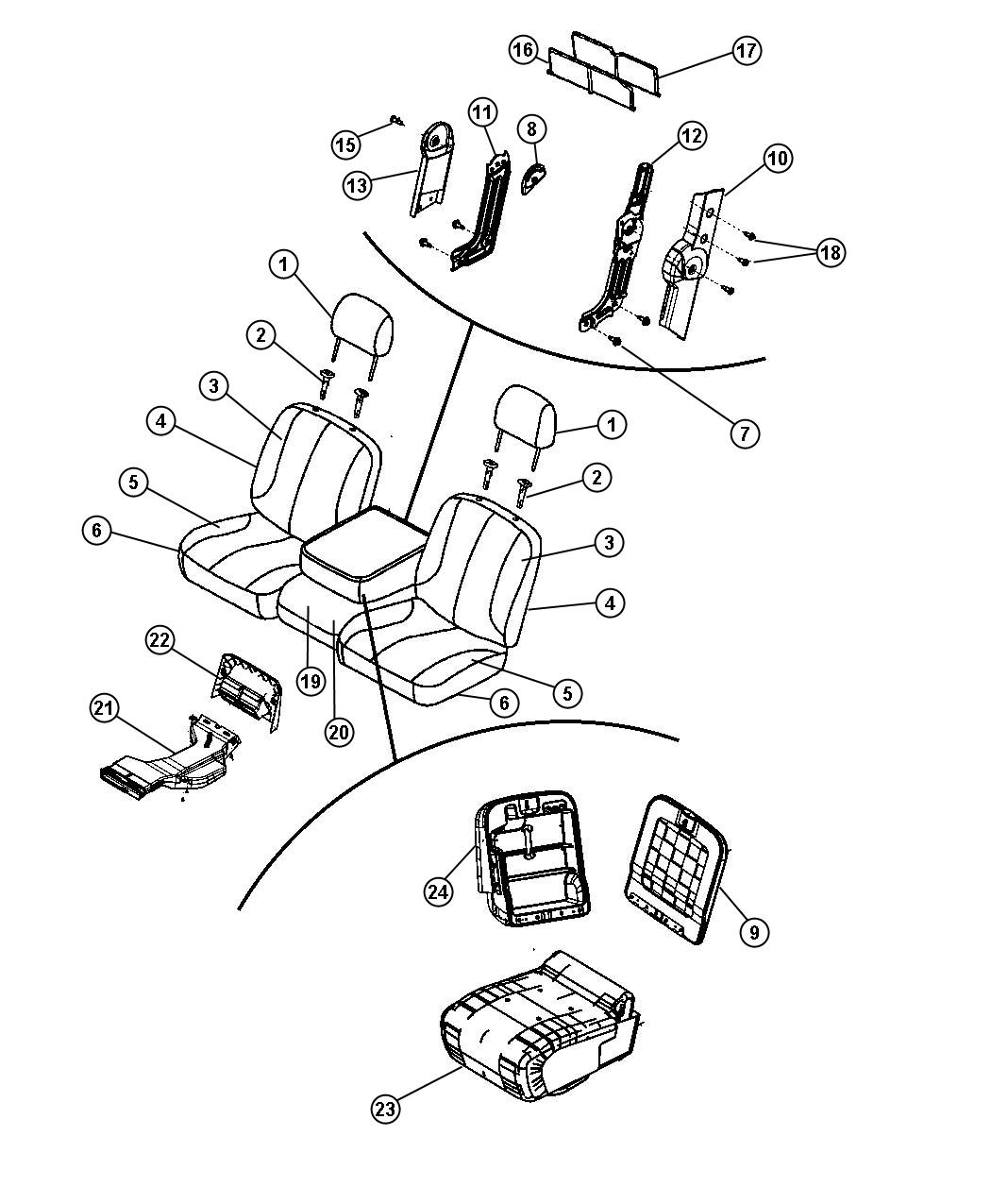 Diagram Front Seat - Split Seat - Trim Code [V9]. for your Dodge