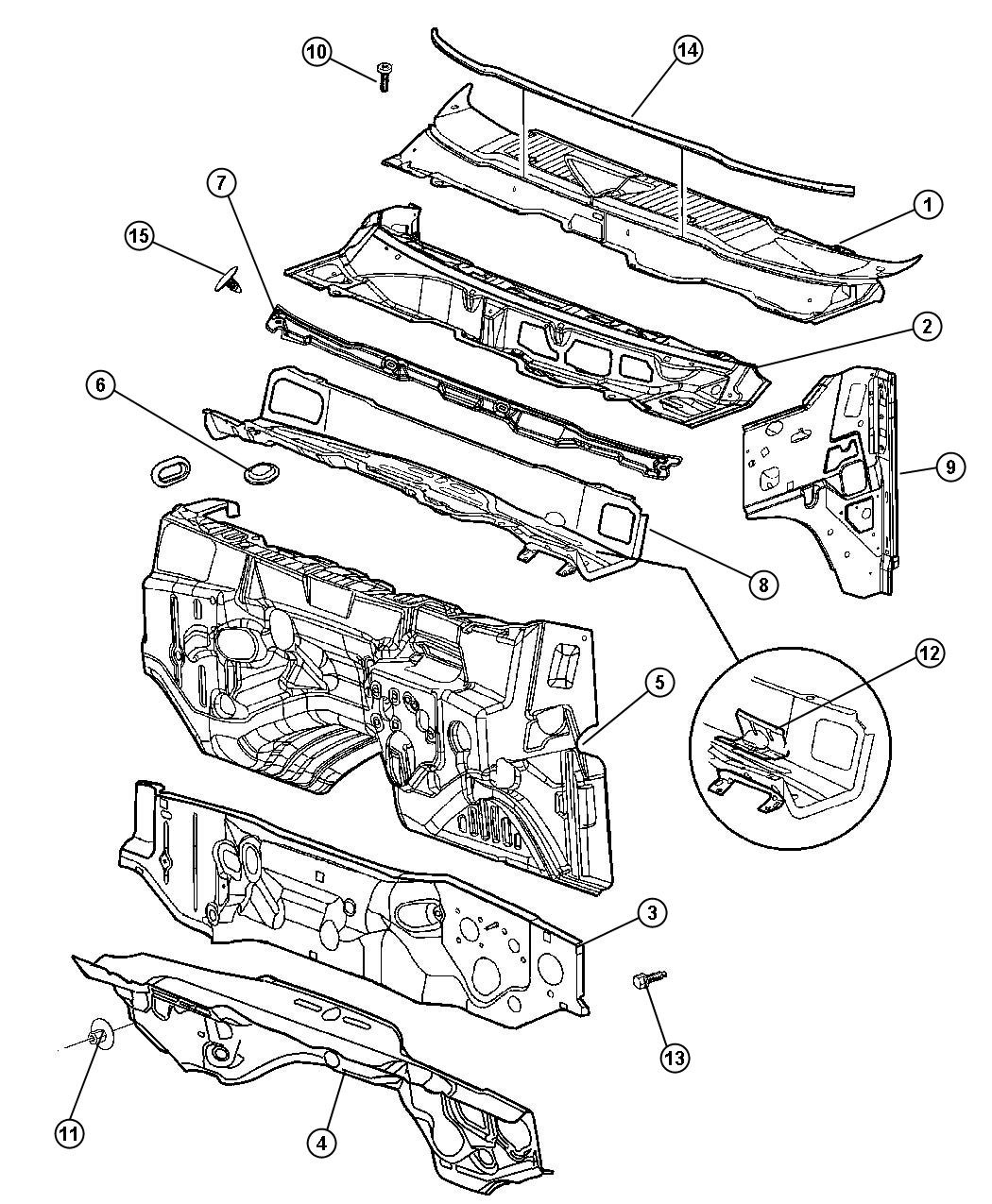 Diagram Cowl,Dash Panel, and Related Parts. for your Dodge