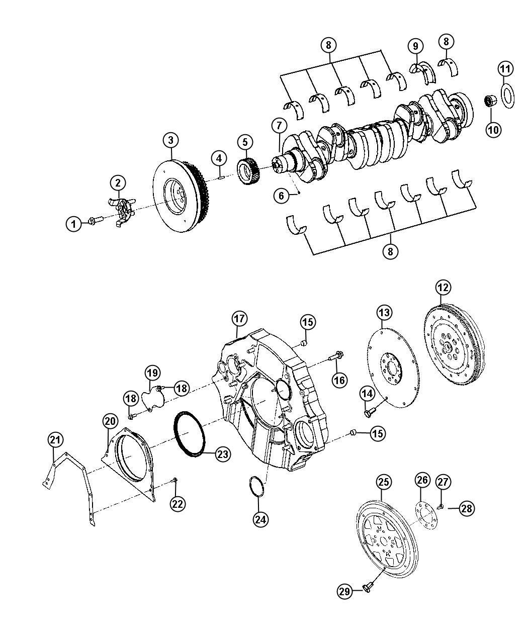 Diagram Crankshaft, Crankshaft Bearings,Damper and Flywheel 6.7L Diesel [6.7L I6 CUMMINS TURBO DIESEL ENGINE]. for your 1999 Chrysler 300  M 