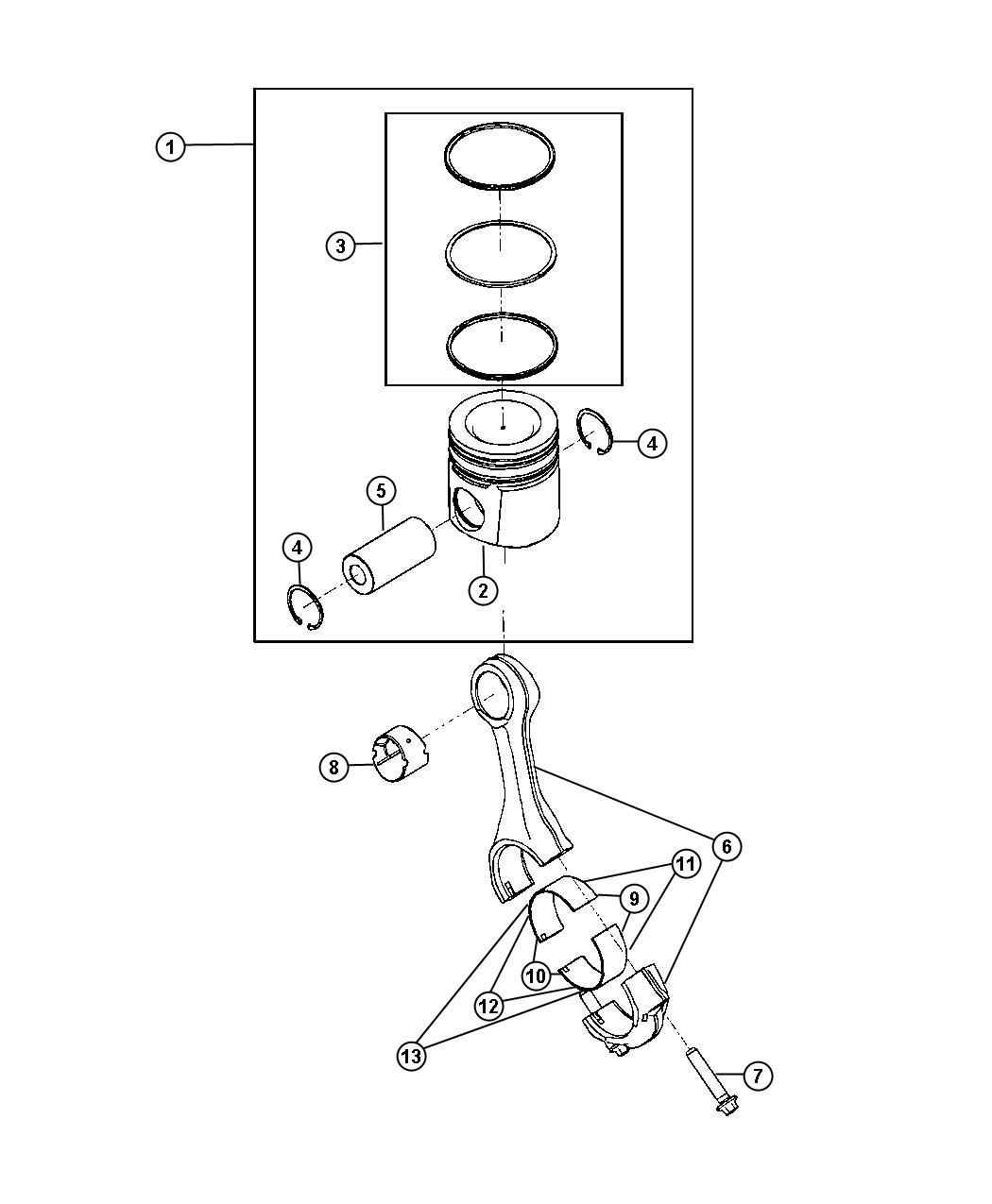 Diagram Pistons, Piston Rings, Connecting Rods and Connecting Rod bearings 6.7L Diesel [6.7L I6 CUMMINS TURBO DIESEL ENGINE]. for your Dodge Ram 5500  