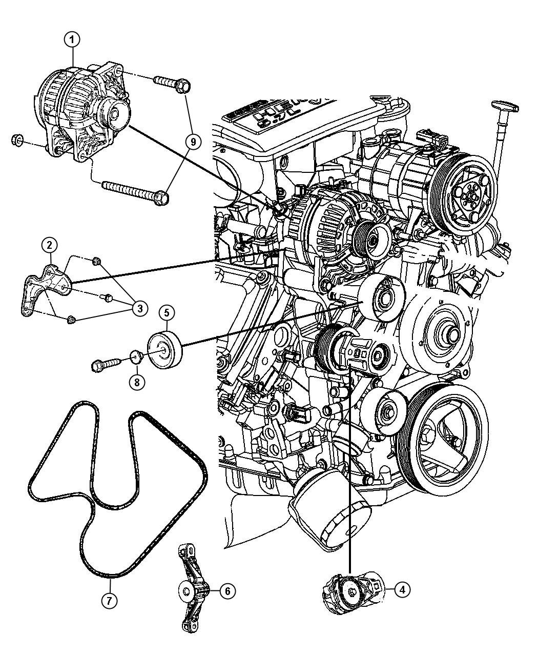Diagram Alternator and Related Parts 5.7L Engine. for your 2000 Dodge Durango   
