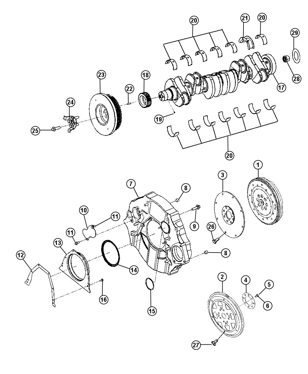 Diagram Crankshaft, Crankshaft Bearings, Damper And Flywheel 6.7L Diesel [6.7L I6 CUMMINS TURBO DIESEL ENGINE]. for your 1999 Chrysler 300  M 