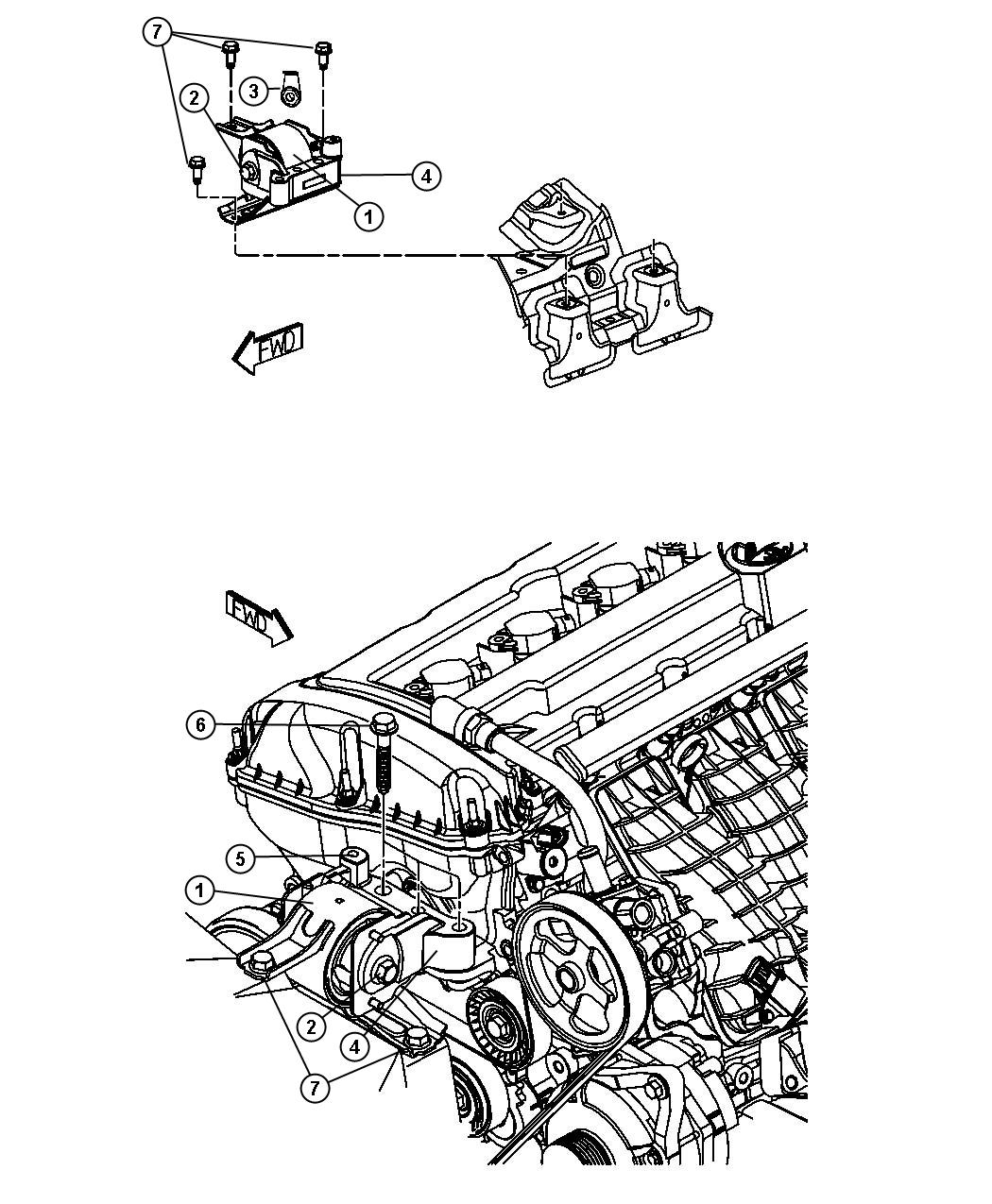 Diagram Engine Mounting Right Side AWD/4WD 2.4L [2.4L I4 DOHC 16V DUAL VVT ENGINE]. for your 1999 Chrysler 300  M 