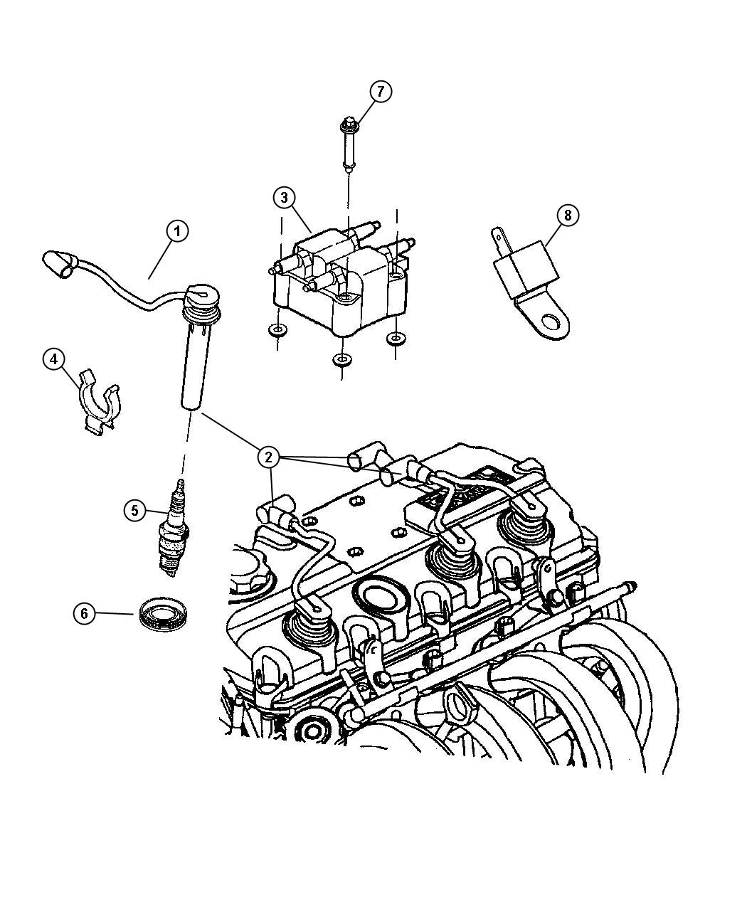 Diagram Spark Plugs, Ignition Wires, Ignition Coil. for your 2004 Dodge Grand Caravan   