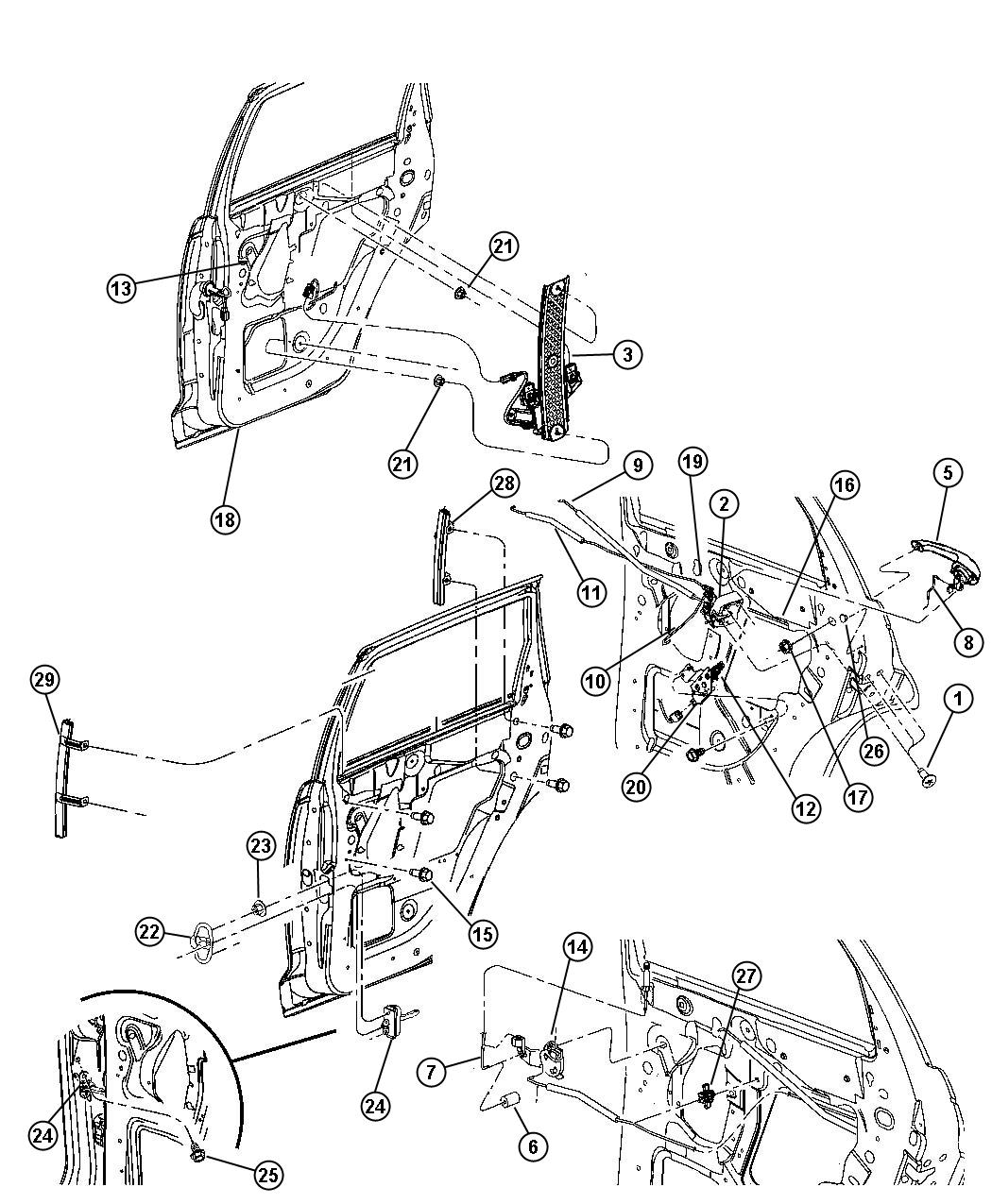 Diagram Rear Door, Hardware Components. for your 2005 Chrysler PT Cruiser   