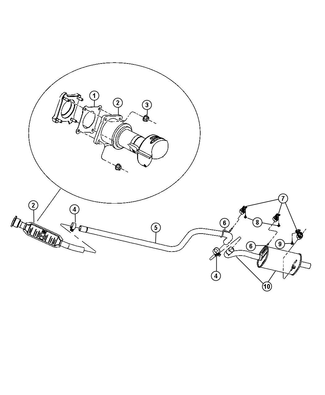 Diagram Exhaust System 2.4L [2.4L 4 Cyl DOHC 16V SMPI Engine]. for your Chrysler PT Cruiser  