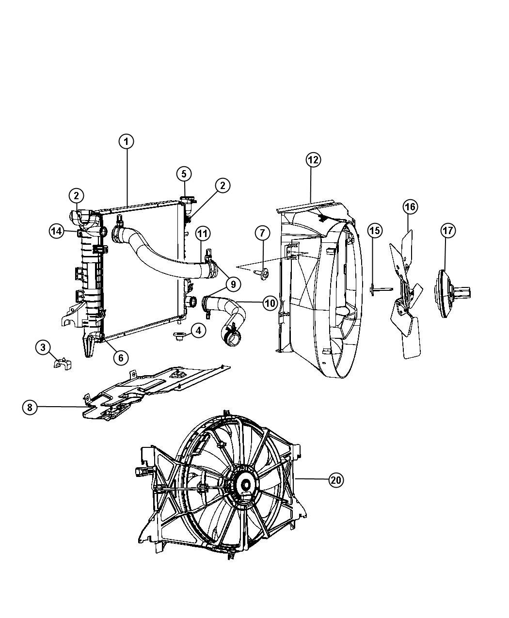 Radiator and Related Parts. Diagram