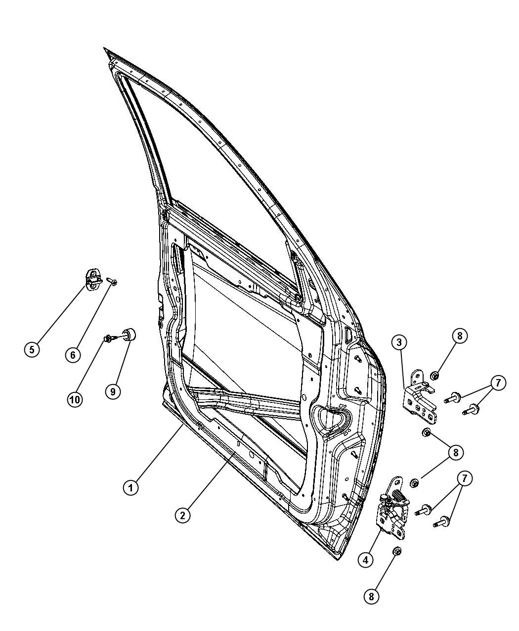 Diagram Front Door, Shell And Hinges. for your 2001 Chrysler 300  M 