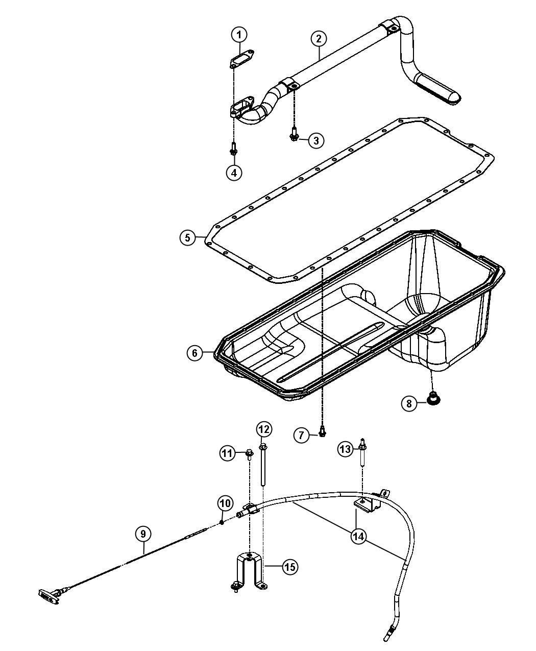 Diagram Engine Oil Pan, Engine Oil Level Indicator And Related Parts 6.7L Diesel [6.7L I6 CUMMINS TURBO DIESEL ENGINE]. for your Dodge