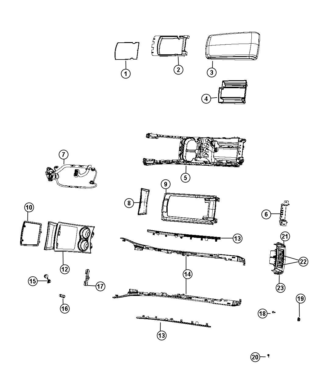 Diagram Floor Console Front. for your 2004 Chrysler 300  M 