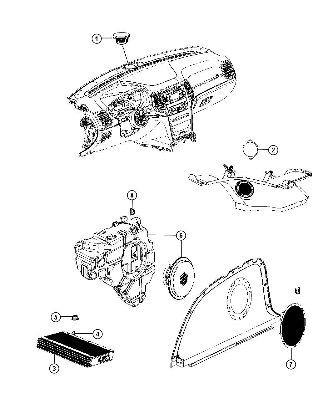 Speakers Instrument Panel and Quarters and Amplifiers. Diagram