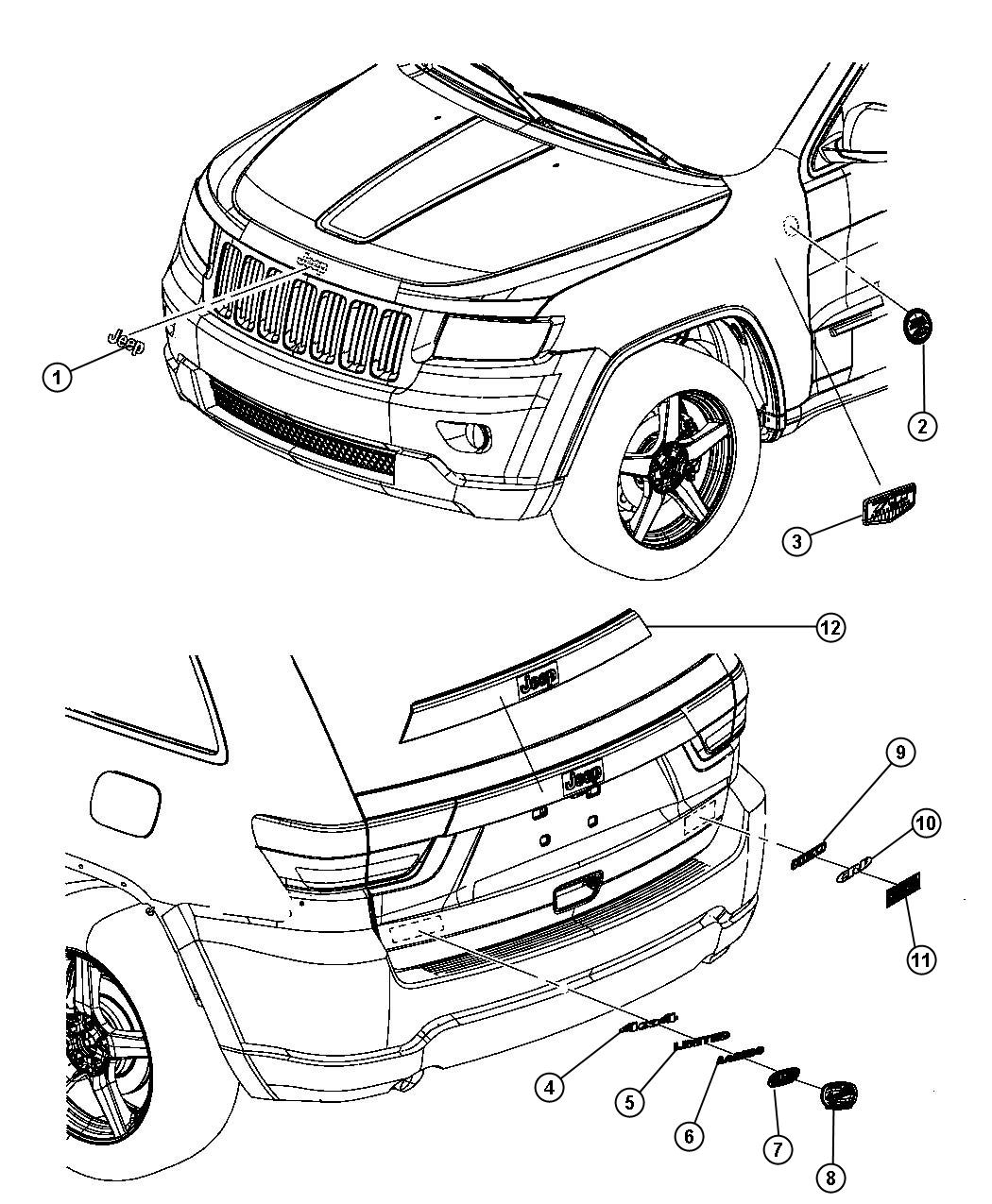 Diagram Nameplates, Emblems and Medallions. for your Jeep Commander  