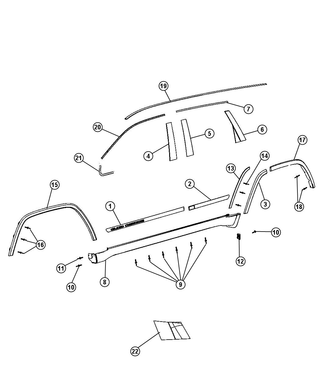 Diagram Exterior Ornamentation. for your Jeep Grand Cherokee  