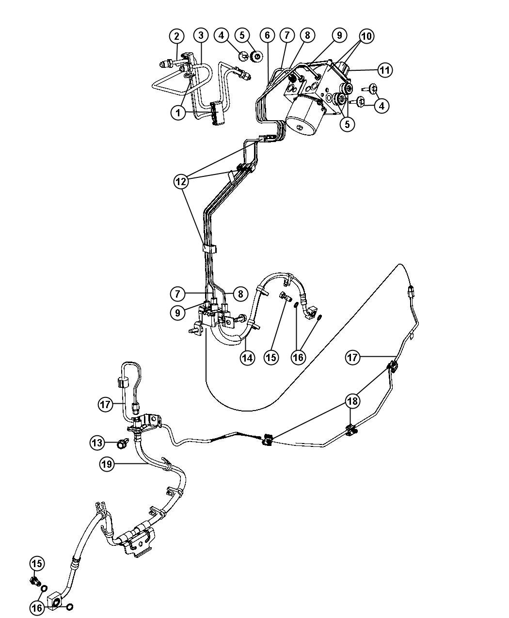 Diagram HCU,Brake Tubes and Hoses,Front. for your Ram 3500  