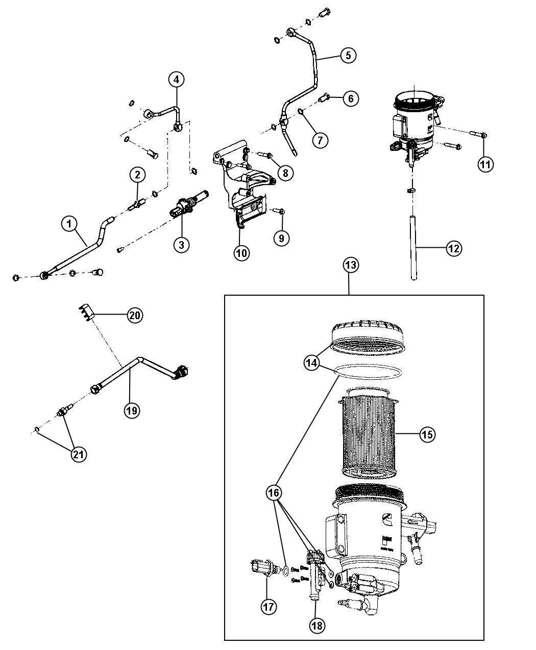 Diagram Fuel Filter 6.7L [6.7L I6 CUMMINS TURBO DIESEL ENGINE]. for your 2005 Dodge Ram 3500   