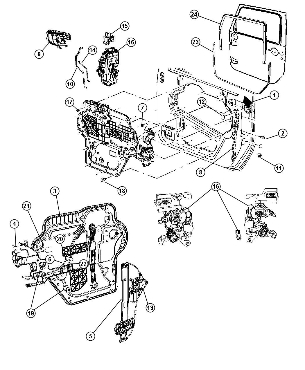 Diagram Front Door, Hardware Components, Full Door. for your 1999 Chrysler 300  M 