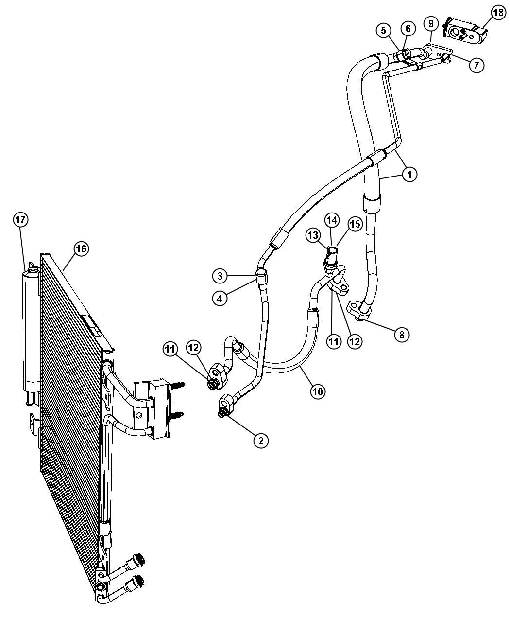 Diagram A/C Plumbing 3.8L [3.8L V6 SMPI Engine]. for your 2013 Jeep Wrangler   