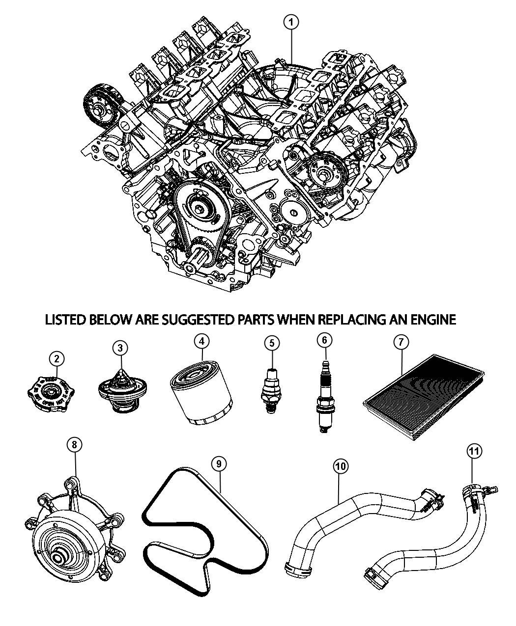 Diagram Service Long Block Engine And Suggested Parts 4.7L [4.7L V8 MPI Engine] [4.7L V8 FFV Engine]. for your Chrysler 300 M 