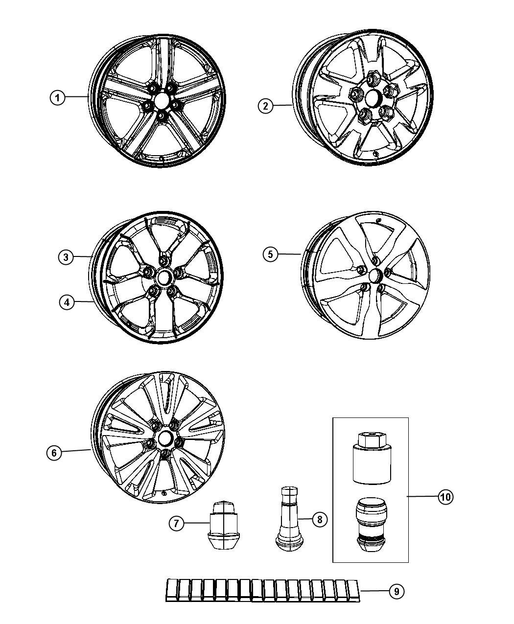 Diagram Wheels and Hardware. for your Jeep