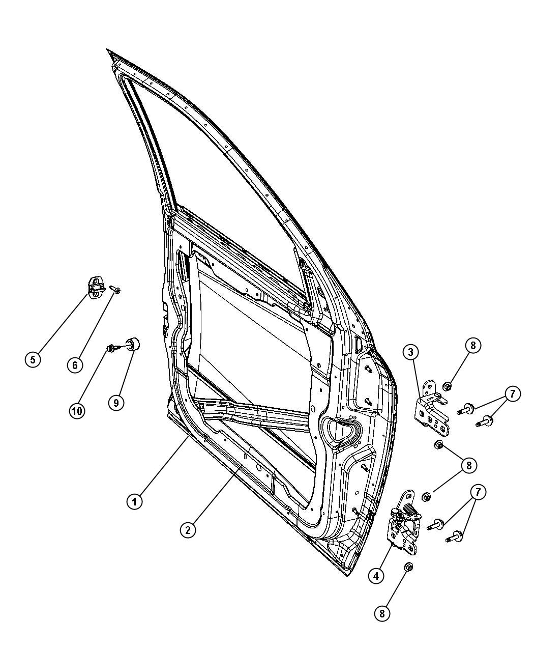 Diagram Front Door, Shell And Hinges. for your 2001 Chrysler 300  M 