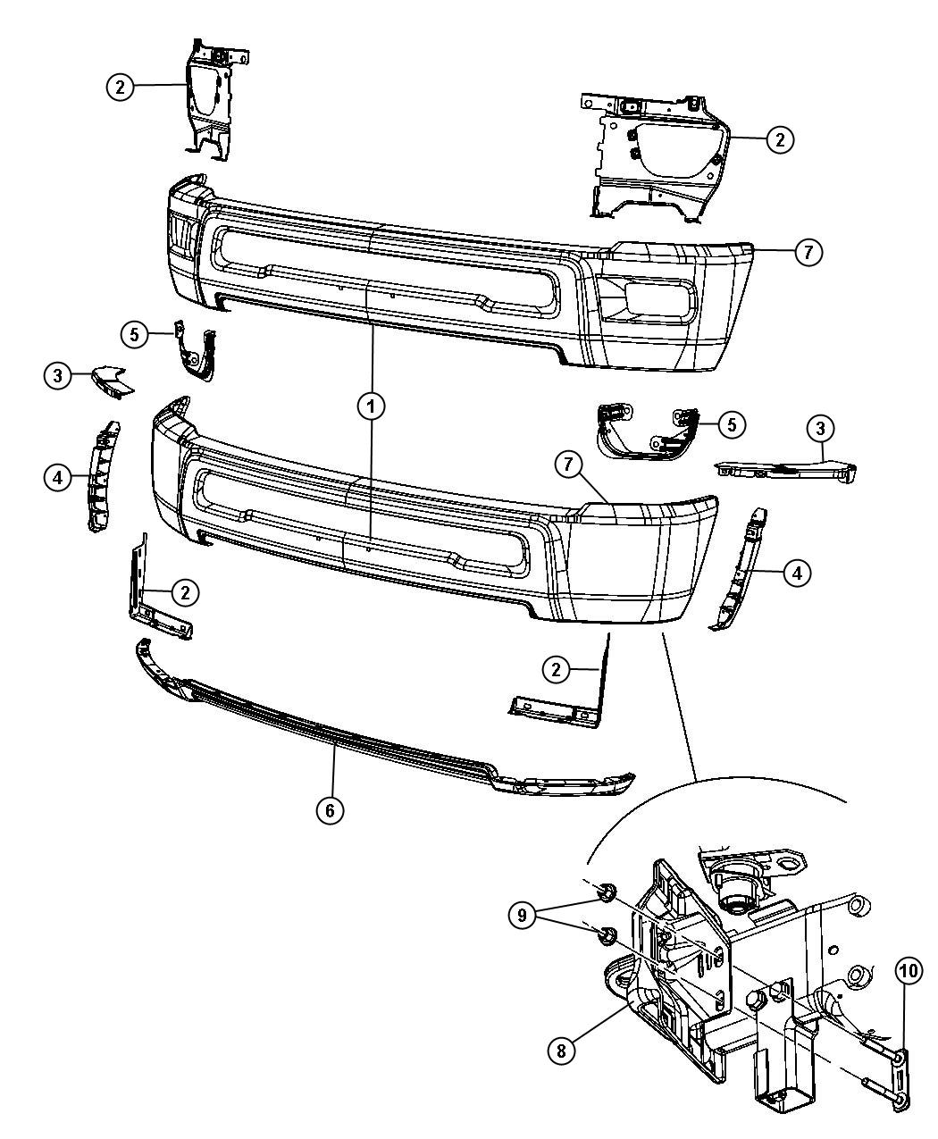 Diagram Bumper, Front. for your 2008 Dodge Ram 1500  ST QUAD CAB 